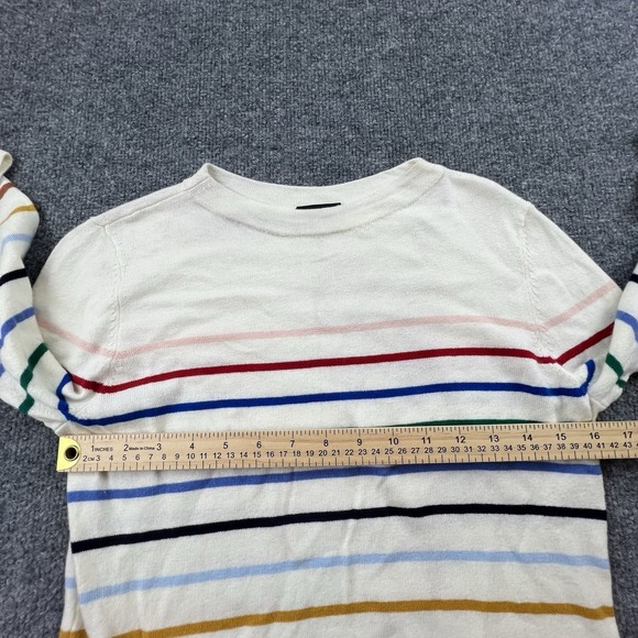 Talbots S‎ Ivory Multi-Stripe Cashmere Blend Crewneck Lightweight Knit Sweater - Picture 5 of 8